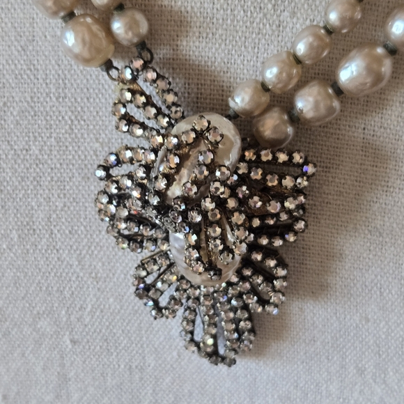Vtg Signed 40s 50s Miriam Haskell Baroque Pearl Multi Strand Necklace, 14" - Picture 9 of 16